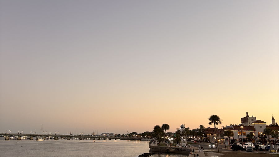 The St. Augustine bayfront and Bridge of Lions at dusk